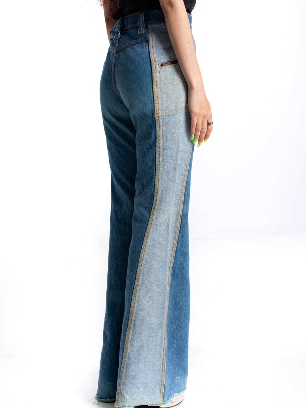 Vtg 1970’s Lee The Gemini Two-Tone Flare Reversible Mid-Rise Flare Jeans Size 24